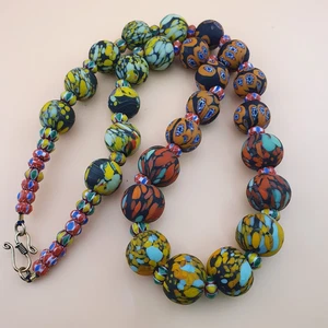 Vintage MultiColor Venetian Style Millefiori & Chevron Glass Beads Necklace - Picture 1 of 16