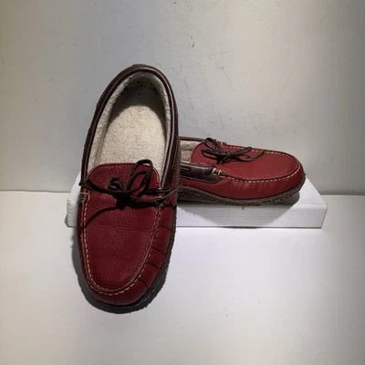 Zapatillas para mujer LL Bean de cuero rojo mocasín forradas de piel de oveja 8 m Foto 1 de 4