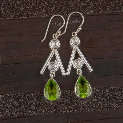 Peridot Gemstone 925 Sterling Silver Jewelry Designer Earrings 2.4" For Wedding - Image 1 of 4