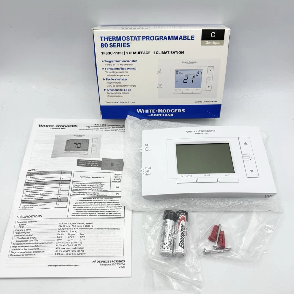 Emerson Programmable Thermostat 80 Series 1H 1C 7 Day 1F83C-11PR White NEW - Image 1 of 4