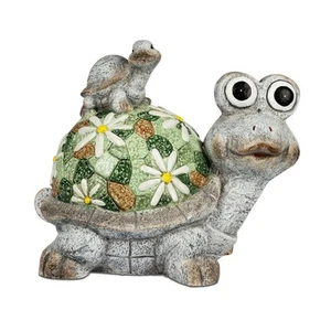 Garten Figur Schildkröte MOSAIK FLOWER H. 28cm grau grün Magnesia Formano S25 - Bild 1 von 3