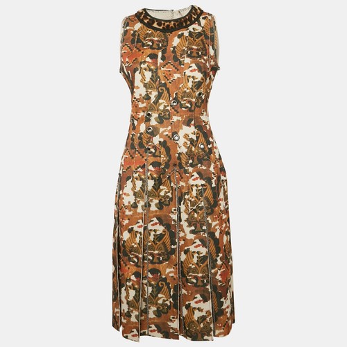 Abito midi plissettato in jersey stampato giallo Bottega Veneta M