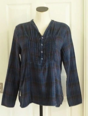 CP SHADES De Colección Algodón Franela Azul Cuadros Pintucked Cuello en V Botón Popover LS Top M Foto 1 de 4