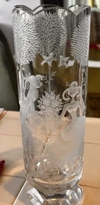 ANTIQUE BOHEMIAN Engraved VASE Love Birds Courting Couple Wedding Anniversary - Picture 1 of 21
