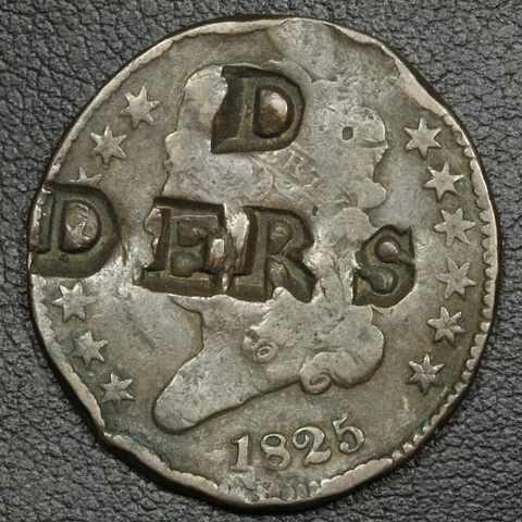 1825 " D D ER S" Counterstamp Classic Head Copper Half Cent - Damage Cover