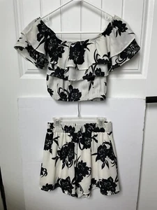 American Threads Women’s Floral Top And Bottoms Set Black/White Size Small - Picture 1 of 7