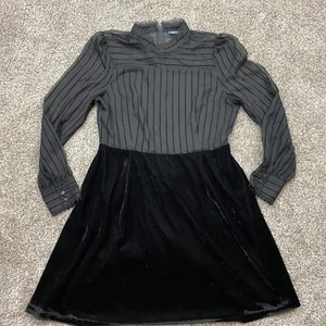 ModCloth Dress Women’s 14 Witchy Gothic Velvet Sheer Lace Long Sleeve Black A-Li - Picture 1 of 14