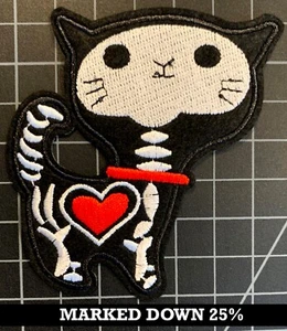 Lucky Skeleton Kitty 25% OFF Embroidered Iron On Patch - Picture 1 of 4