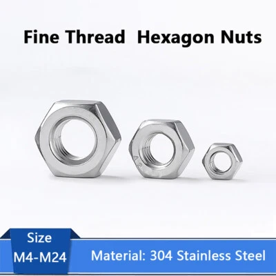 Feingewinde Sechskantmuttern 304 Edelstahl M4 M5 M6 M8 M10 M12 M14 M16-M24 - Bild 1 von 4