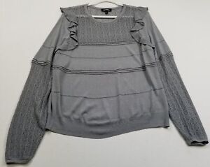 Express Sweater Women’s Extra Large XL Gray Long Sleeve Stretch Knit Ruffle Top