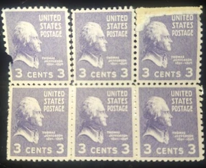 RARE Thomas JEFFERSON Postage PURPLE 3 Cent STAMP (1945-1947) 9 Stamps - Picture 1 of 3