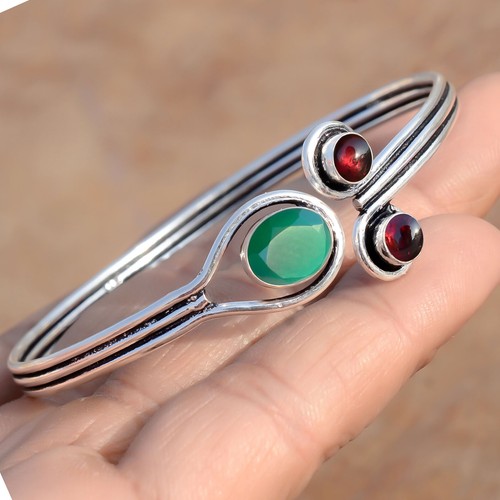 VALENTINO Bracciale ovale onice verde e granato rosso gemma argento sterling 925 gioielli