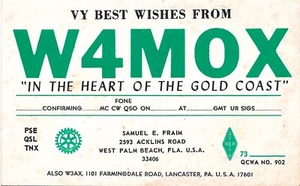 QSL Karte CB AMATEURFUNK Postkarte, 60er Jahre West Palm Beach, Florida W4MOX unbenutzt - Bild 1 von 2