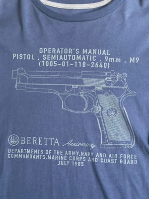 NUEVO SIN ETIQUETAS BERETTA Aniversario M9 Arma de Fuego Logo Para Hombre Camiseta Azul Marino Talla XL Foto 1 de 4