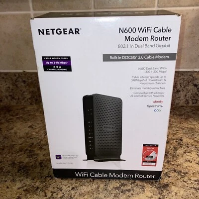 NETGEAR C3700 Gigabit N600 Dual Band WiFi DOCSIS 3.0 Cable Modem Wireless Router - Image 1 of 4