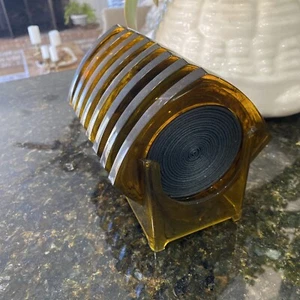 Vintage MCM Lucite Acrylic Coaster Set Faux Tortoise Shell Rattan Swirl Set 8 - Picture 1 of 12