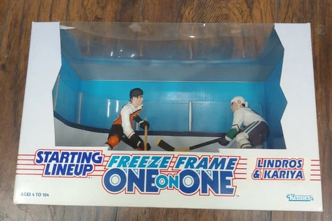 1997 NHL Starting Lineup Freeze Frame ONE ON ONE PAUL KARIYA ERIC LINDROS SLU FF Cover
