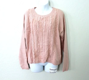 Charlotte Russe Fringe Details Crew Neck Knit Sweater Size L Pink Blush - Picture 1 of 3