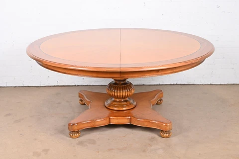 Baker Furniture Italian Provincial Pedestal Extension Dining Table, Refinished Cover
