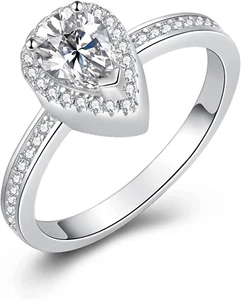 925 Sterling Silver Teardrop Urn Rings Hold Loved Ones Ashes, CZ Cremation Memor - Picture 1 of 9