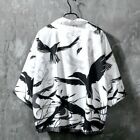 Men Japanese Kimono Coat Jacket Loose Retro Outwear Yukata Haori Bird