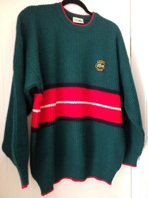 LACOSTE MENS GREEN STRIPED PURE WOOL JUMPER SIZE 18 - image 1 of 4