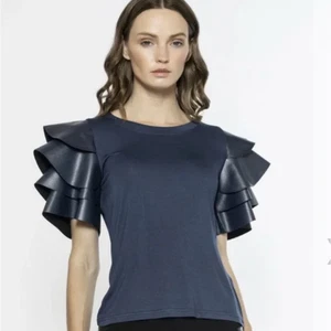 Gracia Ruffle Sleeve Top Vegan Leather S NWT - Picture 1 of 7