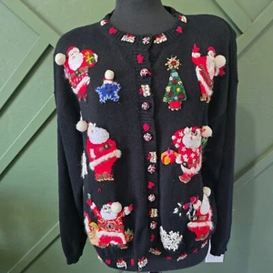Tiara International Christmas Cardigan Santa Embellished Sweater 2001 XL - Picture 1 of 10