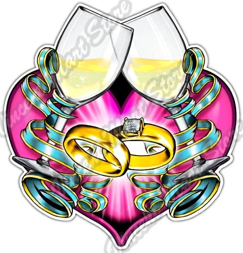 Anniversary Wedding Rings Love Heart Event Car Bumper Vinyl Sticker Decal 4.6" - Image 1 of 1