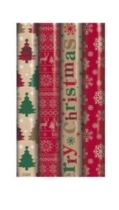 4 x 4 m Christmas Roll wrap Contemporary - TARTAN RED GOLD Christmas. - Picture 1 of 1