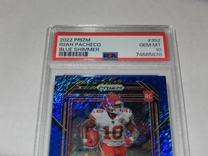 2022 Isiah Pacheco Panini Prizm Blue Shimmer #352 17/25 PSA Gem 10 (POP 12!) - Picture 1 of 7