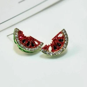 Stud Earrings Womens Party Womens 925 Silver Asymmetry Watermelon Jewelry Cute - Picture 1 of 11