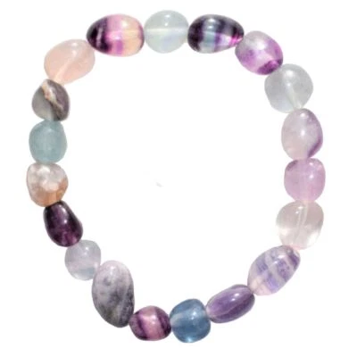 Rainbow 8-10mm Fluorite Crystal Nugget Stretchy Bracelet 7.5‘’ - Image 1 of 4