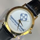 Oppenheimer Funds Infinity Watch 18K Gold Plated Black Leather NEW BATTERY