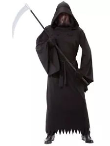 Adult Black Grim Reaper Phantom Costume Mens Halloween Party Fancy Dress Outfit - Picture 1 of 11