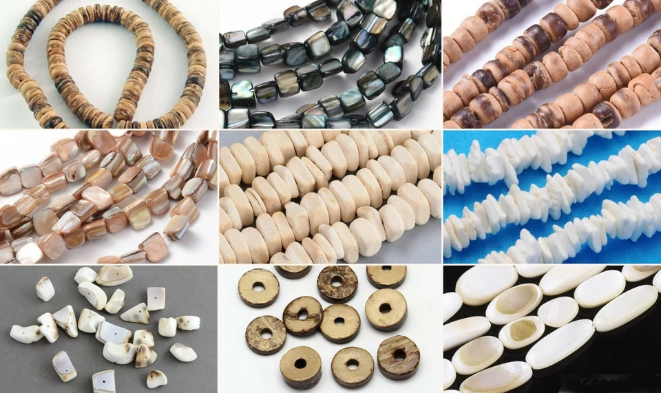 Muschel Perlen Kauri Cowrie Sea Shell Chips Beads Kokosnuss Anhänger Verbinder  - Bild 1 von 1