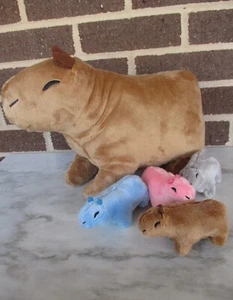 Capybara Mommy with 4 Babies Inside Zipper Tummy-13" long Mom +4.5" Ea. Babies - Picture 1 of 6
