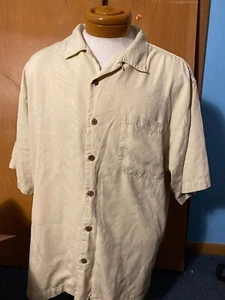 Camicia Tommy Bahama uomo XL panna/bianco manica corta con bottoni 100% seta - Foto 1 di 5