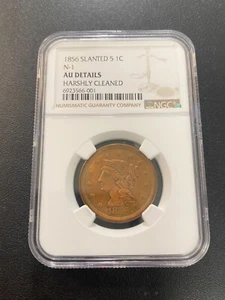 1856 BRAIDED HAIR LARGE CENT CENT NGC AU DETAILS - ABOUT UNCIRCULATED - SLAB -1C - Picture 1 of 2
