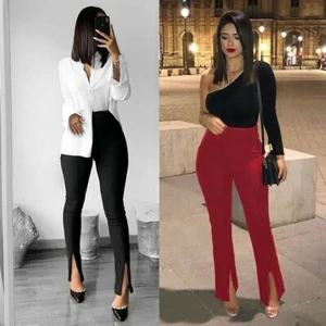 Women Yoga GYM Athletic Split Soft Comfy Stretch High Waist Formal Trouser Pants - Picture 1 of 17