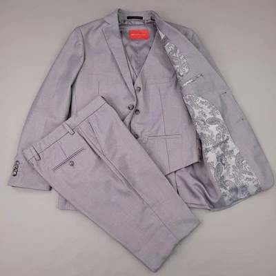 Terno infantil maravilhoso meninos 18 cinza claro 3 peças jaqueta colete calça casamento formal - Imagem 1 de 4