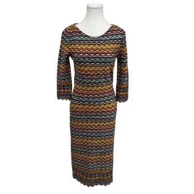 Vintage 90's Missoni Wool Knit Colorful Midi Dress 3/4 Sleeve Size 6 *FLAWED* - Image 1 of 4