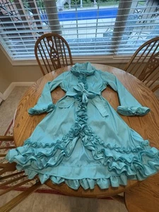 Samuel Dong Pale Blue Romantic Ruffle Dress Trench Coat M EUC Measurements - Picture 1 of 13