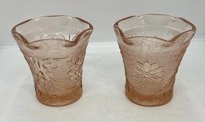 2 Tiara Pink Peach Tealight Candle Holders 3-1/2" Indiana Sandwich Glass - Picture 1 of 6