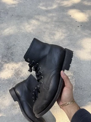 Frye Bowery Lace Up Boots Mens 11.5 D Black Leather Combat  Service Ankle - Image 1 of 4