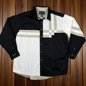 VTG Wrangler Western Rodeo Bull Riding Cowboy Shirt Long Sleeve XL Color Block - Picture 1 of 6