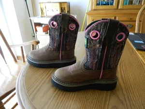 John Deere Youth Girls Western Leather Boot with Pink & Camo Design Size 9M EUC - Picture 1 of 7