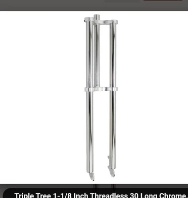 CHROME TRIPLE TREE BICYCLE FORK 1 & 1/8" 26" BICYCLES 30"LONG DISCBRAKE READY - Image 1 of 2