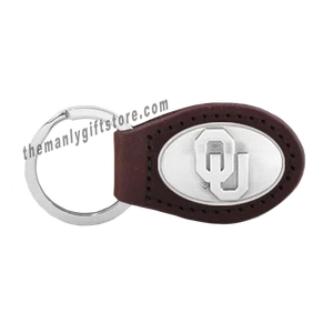 NCAA Oklahoma Sooners  Zep-Pro Leather Concho Key Fob brown keychain - Picture 1 of 1