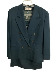 Vintage Evan Picone Dark Turquoise Wool Suit Skirt & Blazer - Picture 1 of 12